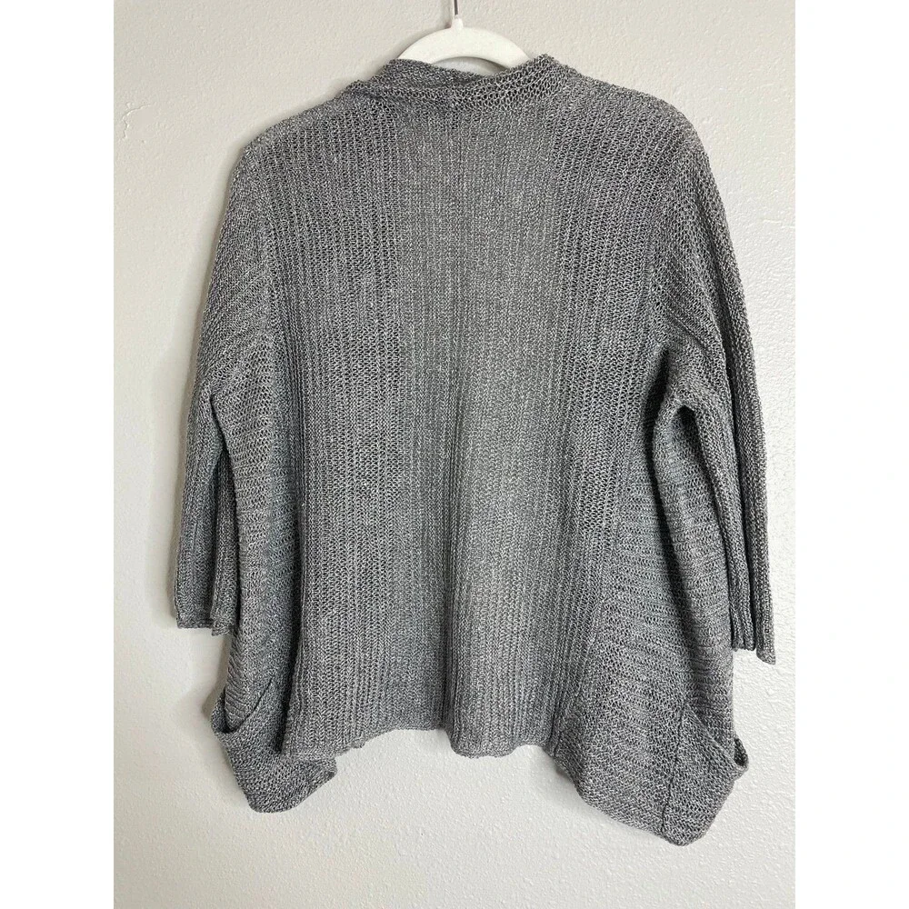 Eileen Fisher Linen Silk Open Knit Cardigan S – Gray Lightweight Drape Sweater